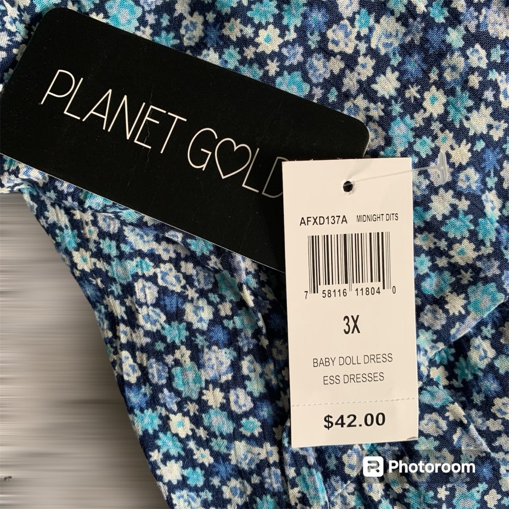 PLANET GOLD NWT! Women’s PLUS Babydoll Dress Blue/White Floral Tiered Flowy 3X‎ - Picture 5 of 12